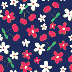 Hand Drawn cherry pattern seamless, vector illustration