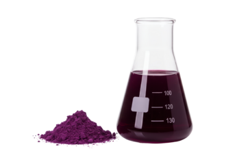 Isolated Purple Powder and Chemical Flask Still Life