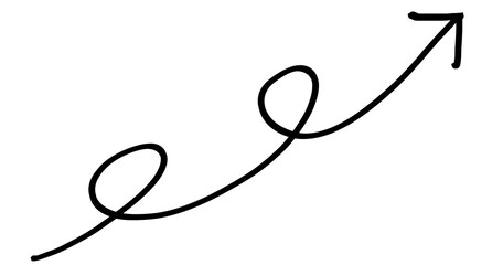 Hand drawn black swirl pointing arrow icon on transparent background. Curly hand drawn arow. 