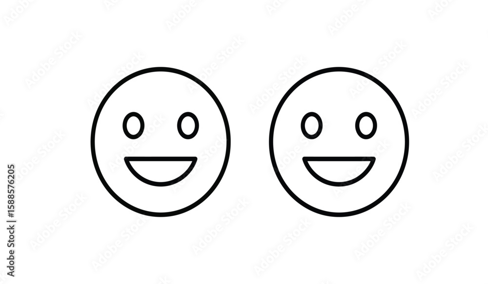 Poster two simple outline smiling face icons on white background for design elements