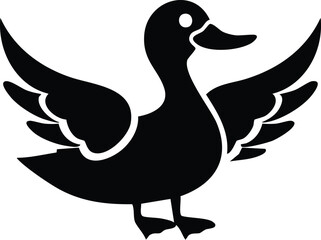Fototapeta premium Vector Stylized Duck Silhouette with Outstretched Wings in Symmetrical Front View on Light Background