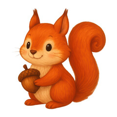 Fototapeta premium PNG Cute squirrel holding acorn illustration.