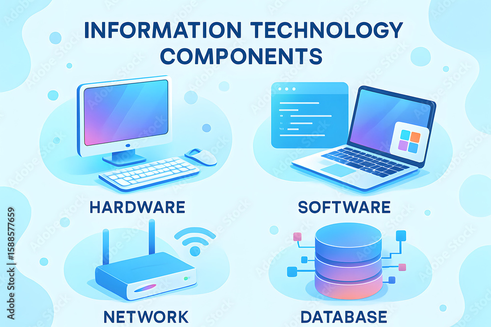 Aufkleber information technology components: a clear and concise illustration of core information technology c
