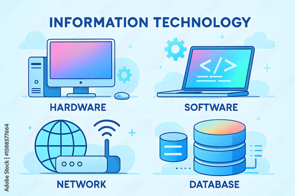Poster information technology diagram: illustrative representation of key components within information tec