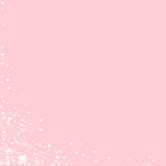 White hearts scattered on pink background.