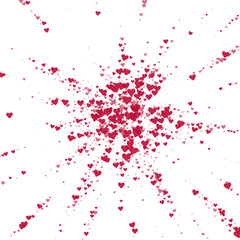 Red hearts scattered on white background.