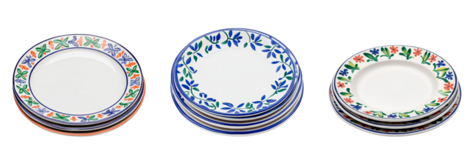 Isolated Plates with Colorful Borders on Transparent Background