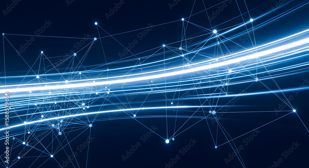 Poster digital network stream: this captivating image showcases a network of interconnected nodes, intertwi