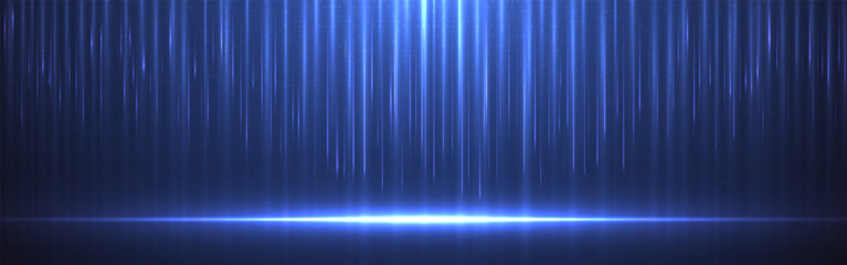 Technology data stream background with vertical glowing lines. Futuristic light effect with digital matrix. Big data visualization, innovation or AI concept. Vector illustration.
