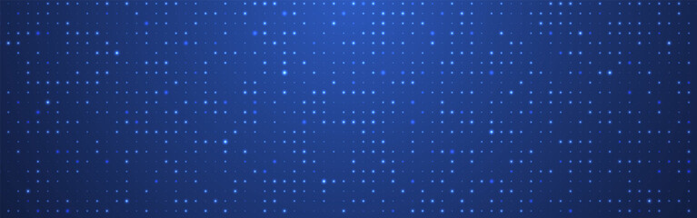 Technology background with glowing dots and digital light particles on blue gradient. Abstract tech pattern. Futuristic data grid. Tech, AI or network connection visualization. Vector illustration.