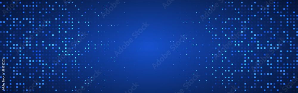 Poster tech background with glowing blue digital squares. abstract futuristic pixels for data, science or m