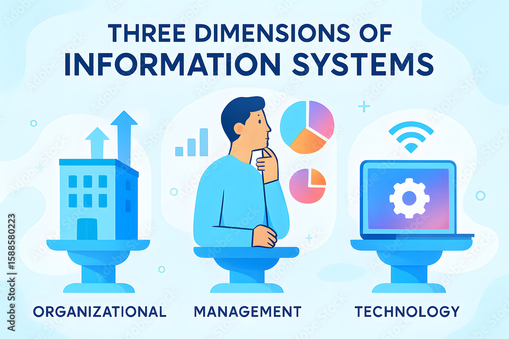 Poster three dimensions of information systems: a graphic illustration of an individual considering three k