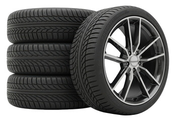 Obraz premium Isolated Stacked Performance Car Tires with Alloy Rim