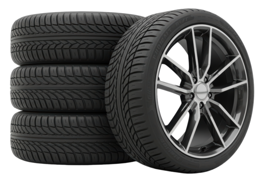 Isolated Stacked Performance Car Tires with Alloy Rim