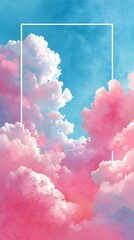 Pastel watercolor border frame in soft blue and pink tones on white background, elegant abstract vector design for minimal creative composition.