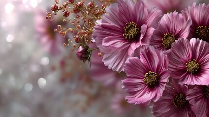 Serene close-up of pink cosmos flowers