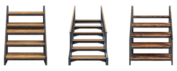 Modern wooden stairs isolated on a transparent background for design use