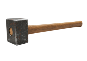 Isolated Heavy Sledgehammer with Wooden Handle Powerful Tool for Demolition