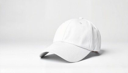 Fototapeta premium White baseball cap on light background 