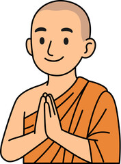 Buddhist Monk in traditional robe giving greeting gesture