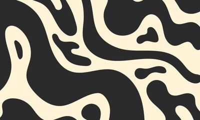 Minimalist groovy background with psychedelic abstract wavy shapes. Vector flat illustration of dynamic liquid distorted forms. Bohemian banner in 1970s retro style