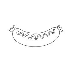 Unique Line Art of a Hot Dog. Outline hot dog icon with minimalist style. Vector illustration isolated on white background. Flat vector illustration, fast food for poster, menus, brochure, web design.