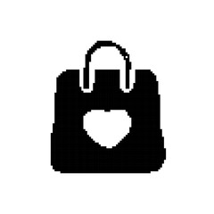 Shopping Bag Pixel Color Lineal Icon. Love Bag Pixel Art Symbol