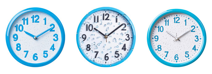 Three Stylish Clocks Isolated on Transparent Background for Design