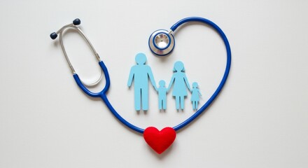 Family Medicine Concept with Stethoscope and Paper Cutout Figures &ndash; Healthcare and Medical Support Theme