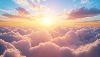 Breathtaking Sunrise Over Serene Landscape with Golden Clouds and Tranquil Horizon at Dawn