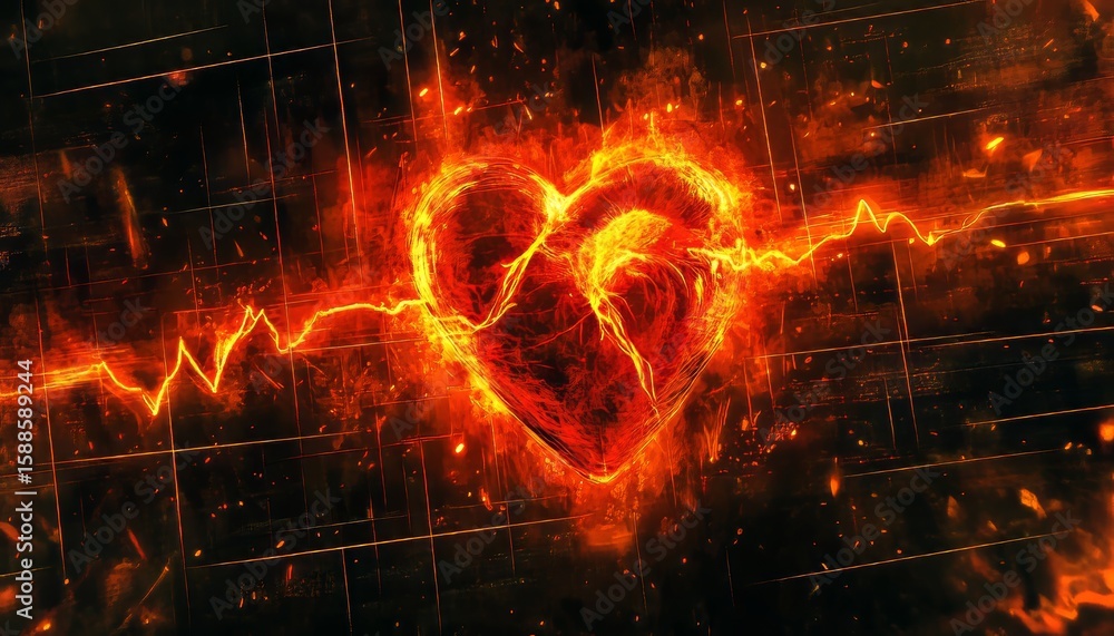 Poster vibrant heart waveform abstract background with vivid illumination and high contrast graphics design