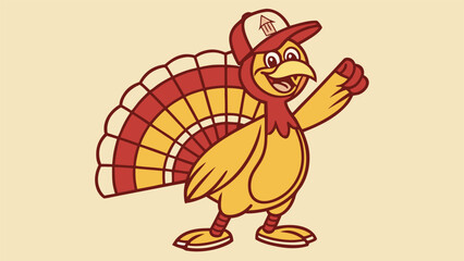 Friendly Cartoon Turkey Character Wearing a Hat and Gloves Ready for Thanksgiving Celebration