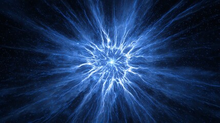 Mesmerizing display of blue energy, a cosmic explosion with luminous rays stretching across space showcasing power