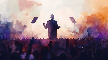 watercolor style Politician giving speech