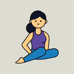 seated twist female exercise cartoon art