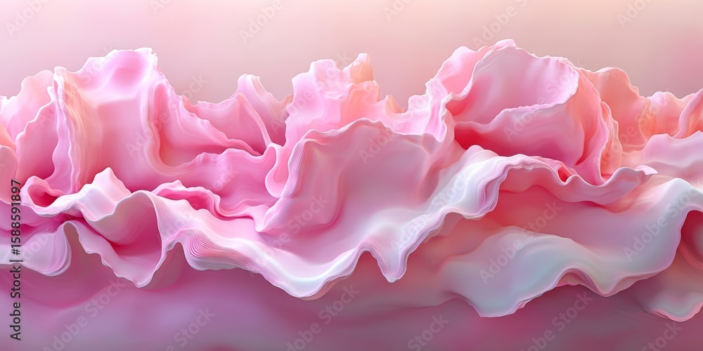 Poster minimalist design with delicate wave texture pattern in light red to pastel pink gradient background