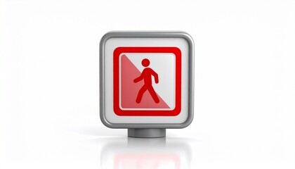 Pedestrian crossing warning sign with red silhouette on white background, bordered in red