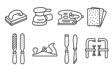 Carpentry tools icon set. outline collection for woodwork, construction projects