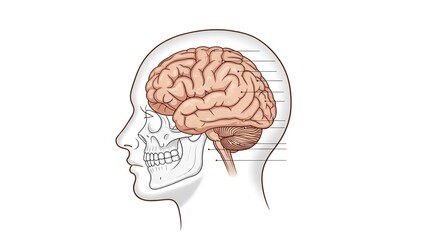 Human Brain and Skull Anatomy Profile Illustration