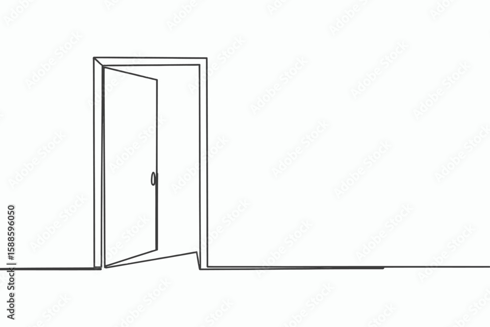 Aufkleber minimalist single line drawing of an open door with a handle isolated on white background