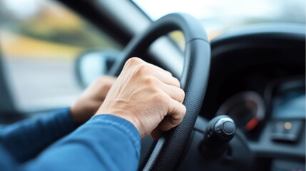 Naklejka premium Driving an Automobile with Safe Hand Controls for Direction and Destination Navigation on Roads