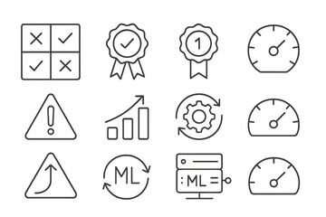 Fototapeta premium Business and performance outline icon set. analytics, success, metrics icons collection