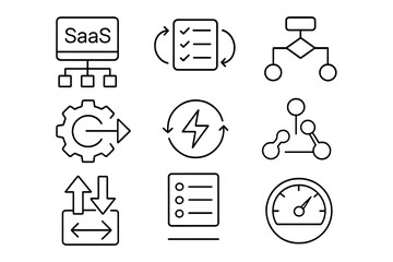 Technology, software linear icon set. applications, network, workflow icons collection