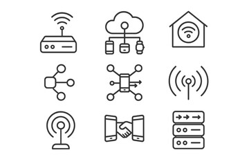 Connectivity and communication line icon set. network, wi-fi, cloud, server icons