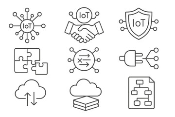 Technology, iot linear icon set. internet, network, connection elements collection