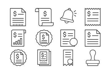 Finance and accounting icon set. budget, invoicing symbols in line style