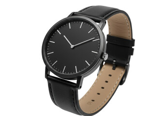 Isolated Stylish Black Wristwatch on White Background