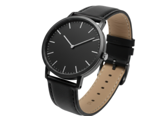 Isolated Stylish Black Wristwatch on White Background