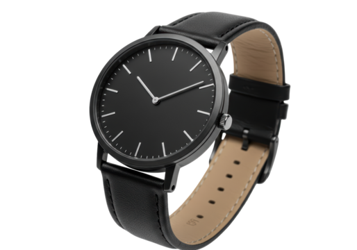 Isolated Stylish Black Wristwatch on White Background - Powered by Adobe