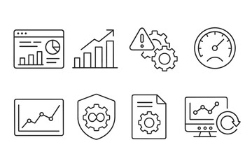Business and analytics line icon set. data, statistics, dashboard, growth icons collection